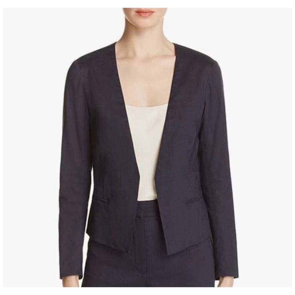 Theory Benefield Long Sleeve Collarless Open Blazer Jacket Navy Blue Women's 6